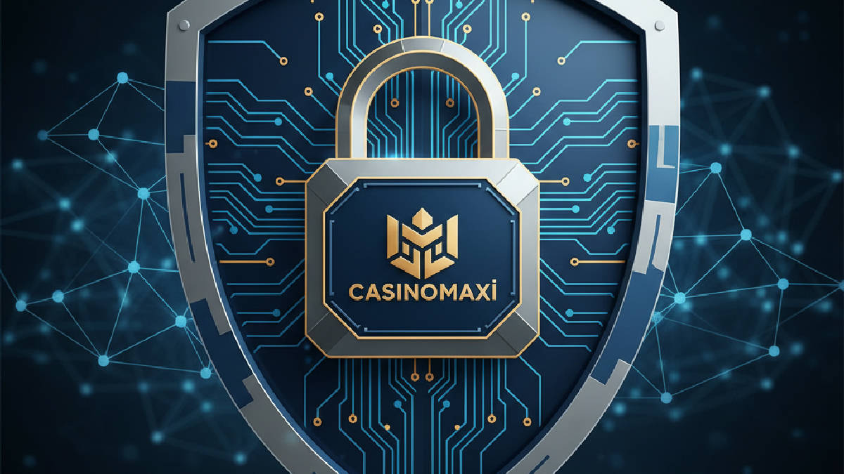CasinoMaxi güvenli giriş için hesap korumasını temsil eden dijital bir kalkan simgesi.